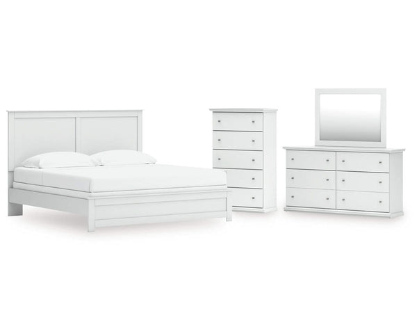 Cama King con paneles, tocador, espejo y cómoda Bostwick Shoals