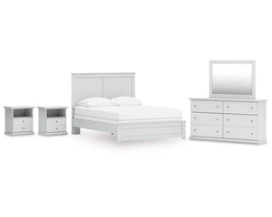 Cama Queen con paneles, tocador, espejo y dos mesitas de noche Bostwick Shoals