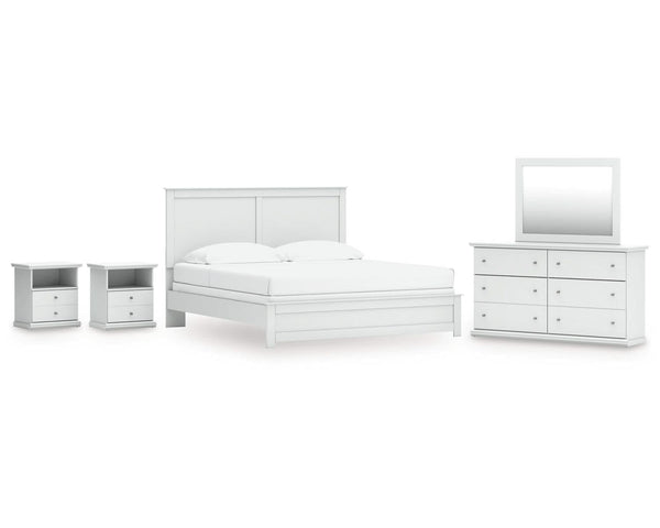 Cama King con paneles, tocador, espejo y dos mesitas de noche Bostwick Shoals