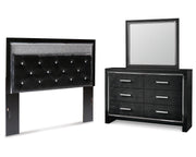 Kaydell Queen Upholstered Panel Headboard, Dresser and Mirror