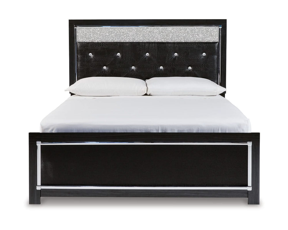 Kaydell Queen Upholstered Panel Bed, Dresser, Mirror and Nightstand