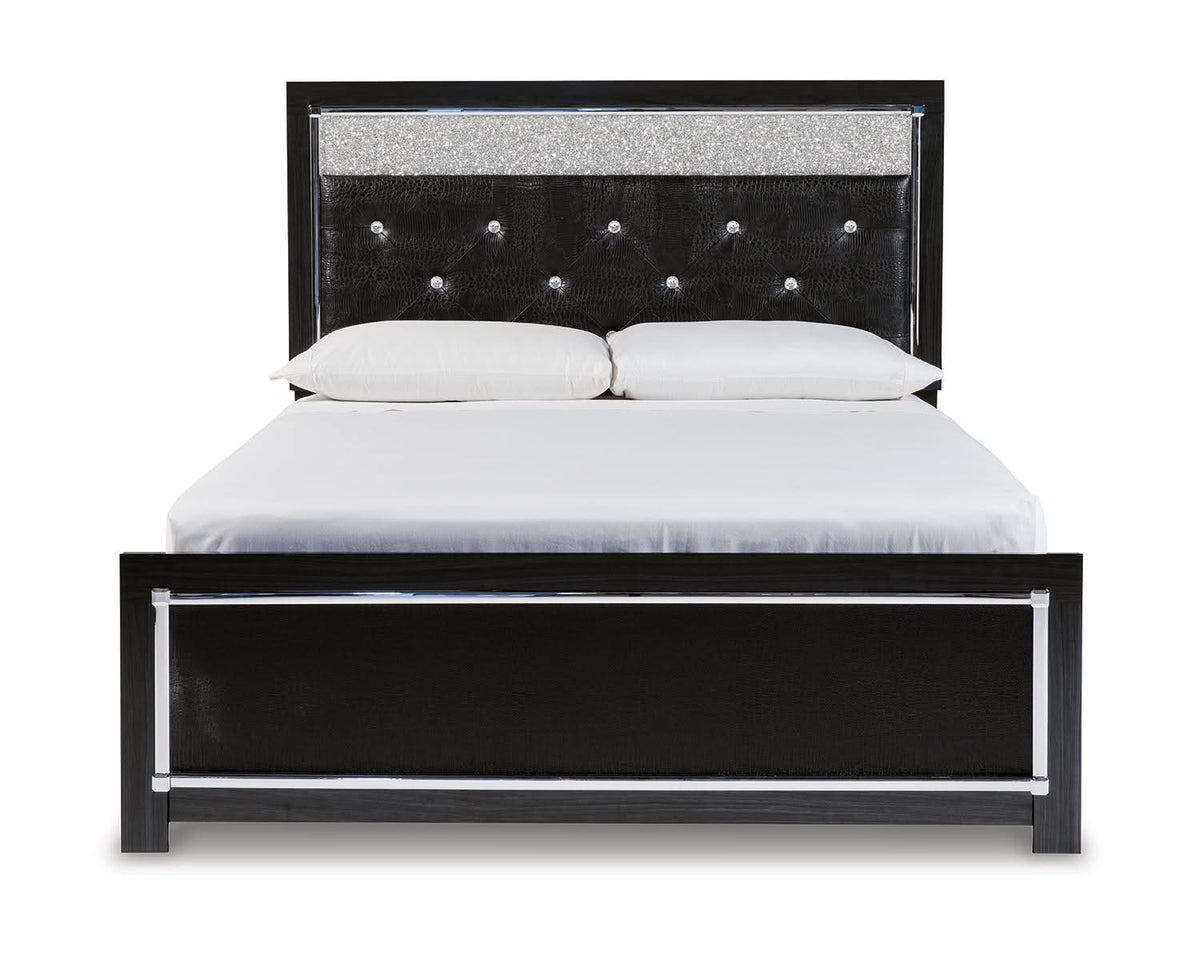Kaydell Queen Upholstered Panel Bed, Dresser, Mirror and Nightstand