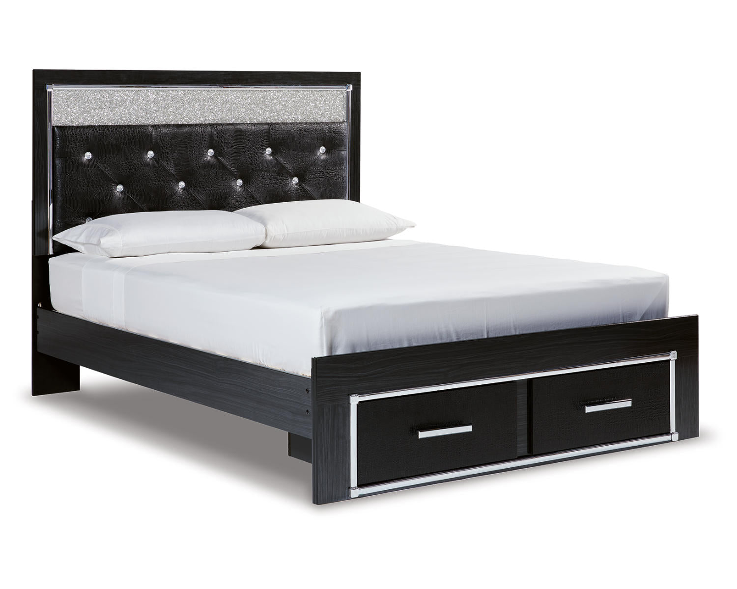 Kaydell Queen Upholstered Storage Bed, Dresser, Mirror and Nightstand