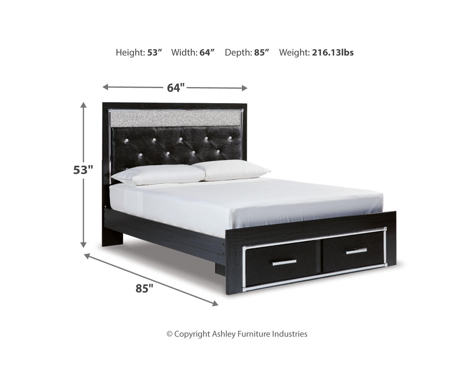 Kaydell Queen Upholstered Panel Storage Platform Bed, Dresser and Mirror