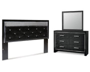 Kaydell King Upholstered Panel Headboard, Dresser and Mirror