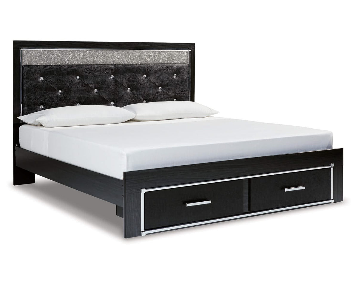 Kaydell King Upholstered Panel Storage Bed, Dresser and Mirror