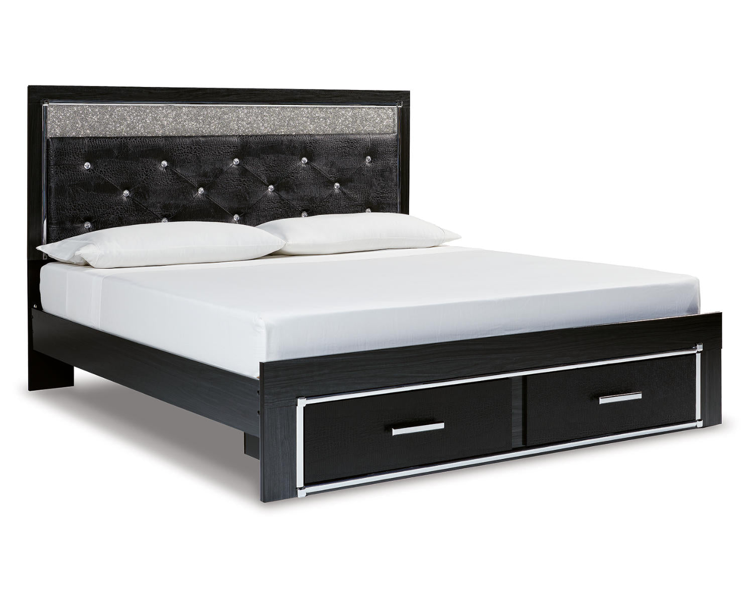 Kaydell King Upholstered Panel Storage Bed, Dresser and Mirror