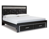 Kaydell King Upholstered Panel Storage Bed, Dresser and Mirror