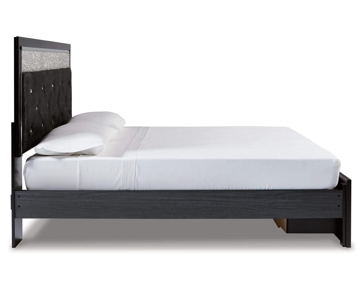 Kaydell King Upholstered Panel Storage Bed, Dresser and Mirror