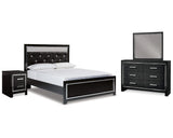 Kaydell Queen Upholstered Panel Bed, Dresser, Mirror and Nightstand