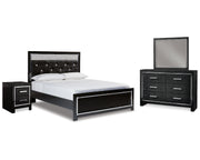 Kaydell Queen Upholstered Panel Bed, Dresser, Mirror and Nightstand