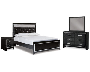 Kaydell Queen Upholstered Panel Bed, Dresser, Mirror and Nightstand
