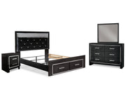 Kaydell Queen Upholstered Panel Bed, Dresser, Mirror and Nightstand