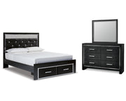 Kaydell Queen Upholstered Panel Storage Bed, Dresser and Mirror