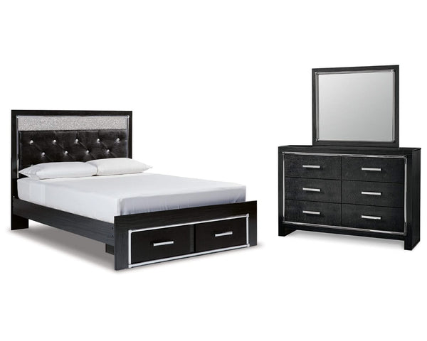 Kaydell Queen Upholstered Panel Storage Bed, Dresser and Mirror