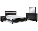 Kaydell King Upholstered Panel Bed, Dresser, Mirror and Nightstand