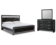Kaydell King Upholstered Panel Platform Bed, Dresser and Mirror