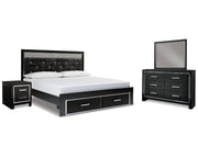 Kaydell King Panel Storage Bed, Dresser, Mirror and Nightstand