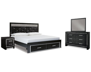 Kaydell King Panel Storage Bed, Dresser, Mirror and Nightstand