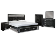 Kaydell King Panel Storage Bed, Dresser, Mirror, Chest and Nightstand