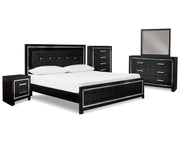 Kaydell King Upholstered Panel Bed, Dresser, Mirror, Chest and Nightstand