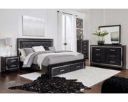 Kaydell King Upholstered Storage Bed, Dresser, Mirror, Chest and 2 Nightstands