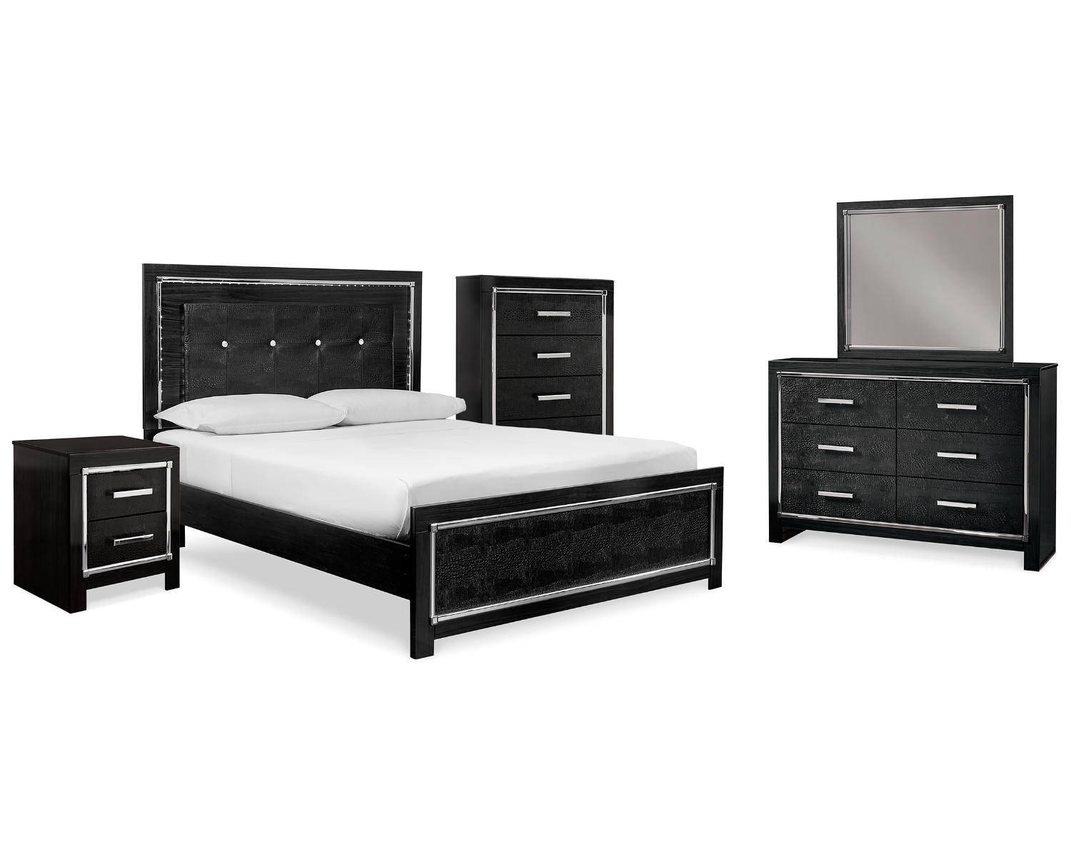 Kaydell Queen Panel Bed, Dresser, Mirror, Chest and Nightstand