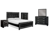 Cama tamaño queen Kaydell con paneles, tocador, espejo, cómoda y mesita de noche