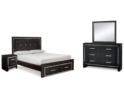 Cama tamaño queen Kaydell con almacenaje, tocador, espejo y mesita de noche