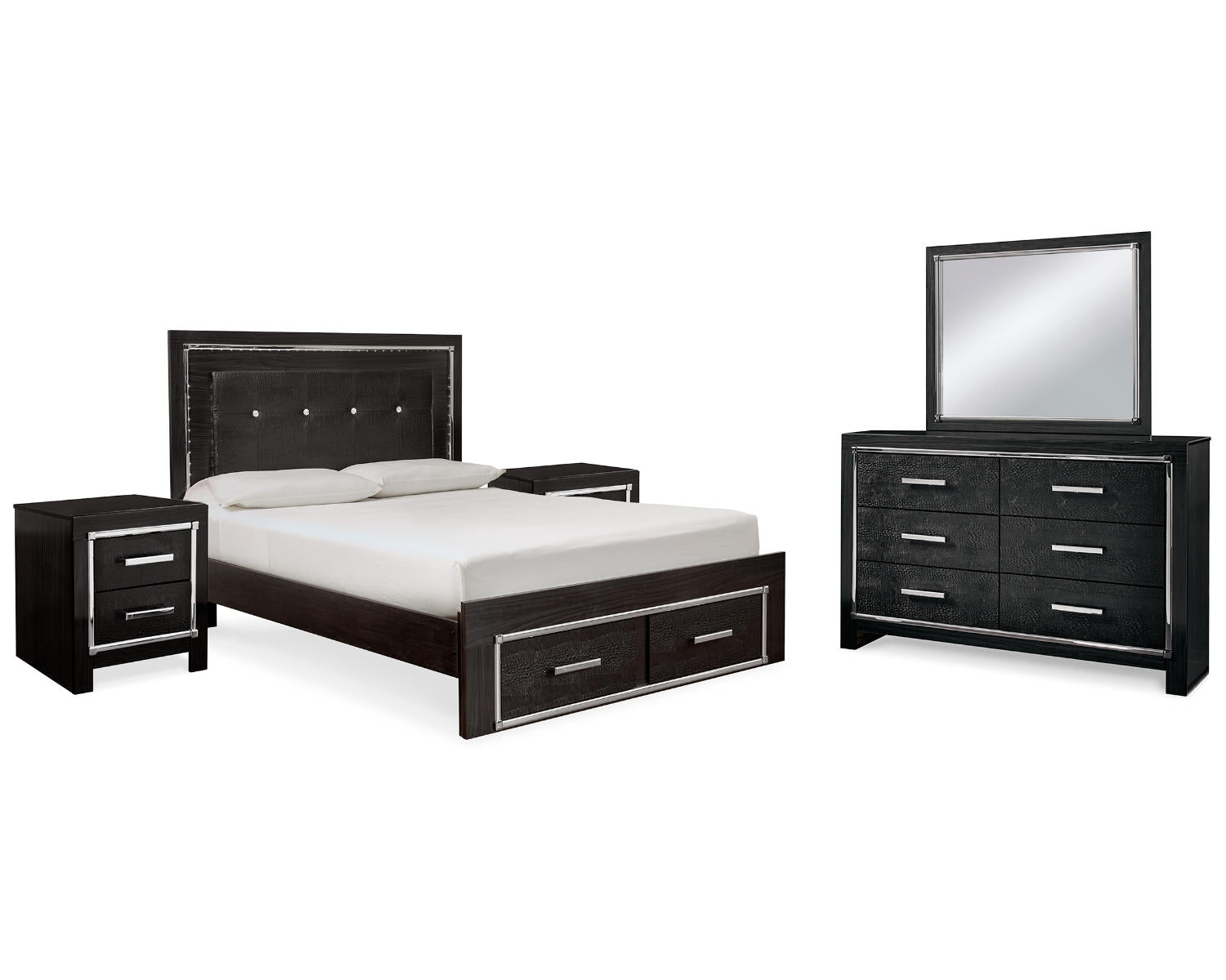 Kaydell Queen Storage Bed, Dresser, Mirror and 2 Nightstands