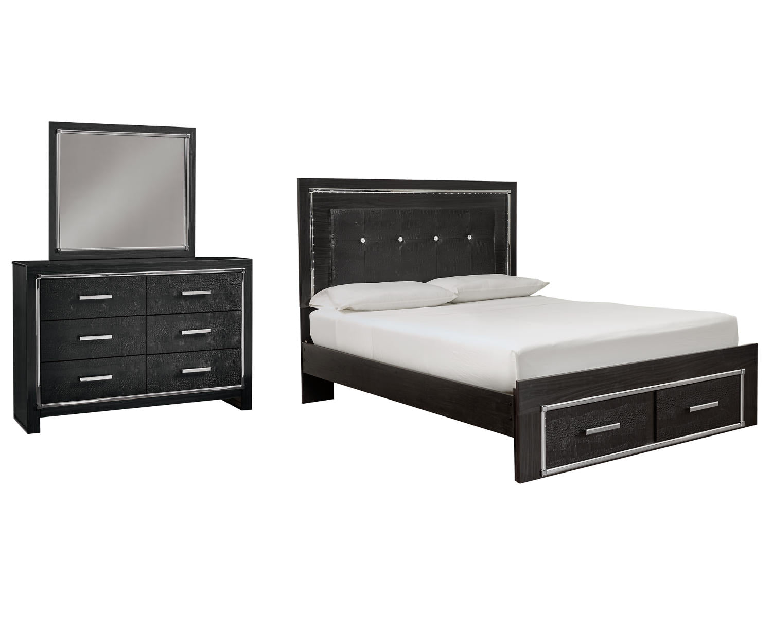 Kaydell Queen Panel Bed with Storage, Dresser and Mirror