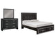Cama Kaydell Queen con paneles, espacio de almacenamiento, tocador y espejo