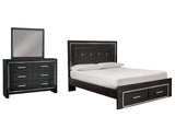 Cama Kaydell Queen con paneles, espacio de almacenamiento, tocador y espejo