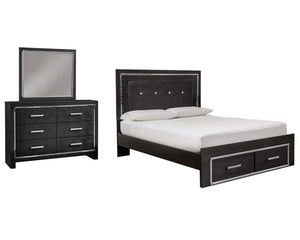 Cama Kaydell Queen con paneles, espacio de almacenamiento, tocador y espejo
