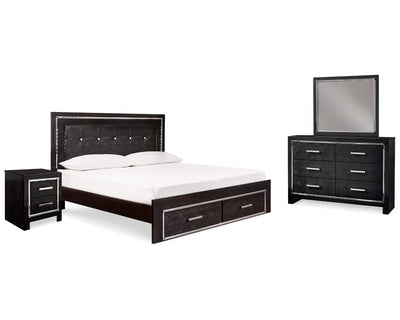 Cama Kaydell King con almacenaje, tocador, espejo y mesita de noche