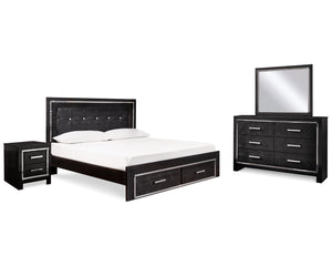 Kaydell King Panel Storage Bed, Dresser, Mirror and Nightstand
