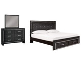Cama Kaydell King con paneles, espacio de almacenamiento, tocador y espejo