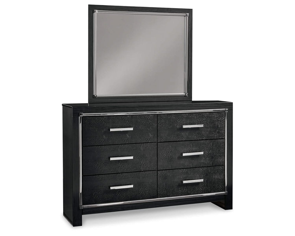 Kaydell Queen Upholstered Panel Bed, Dresser, Mirror, and Nightstand
