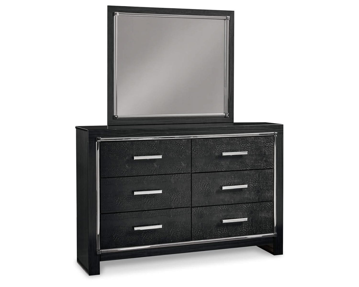 Kaydell Queen Upholstered Panel Bed, Dresser, Mirror and Nightstand