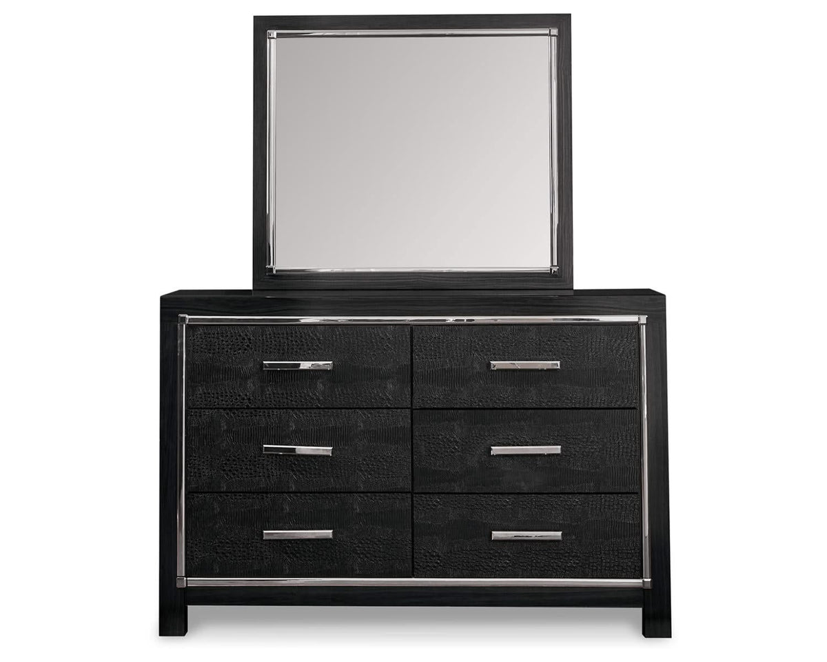 Kaydell King Upholstered Panel Bed, Dresser, Mirror and Nightstand