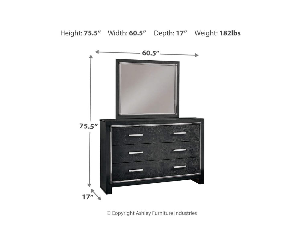 Kaydell King Upholstered Panel Storage Bed, Dresser and Mirror