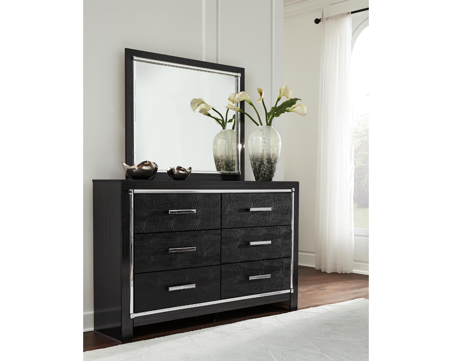Kaydell King Upholstered Panel Bed, Dresser and Mirror