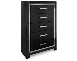 Cama tamaño queen Kaydell con paneles, tocador, espejo, cómoda y mesita de noche