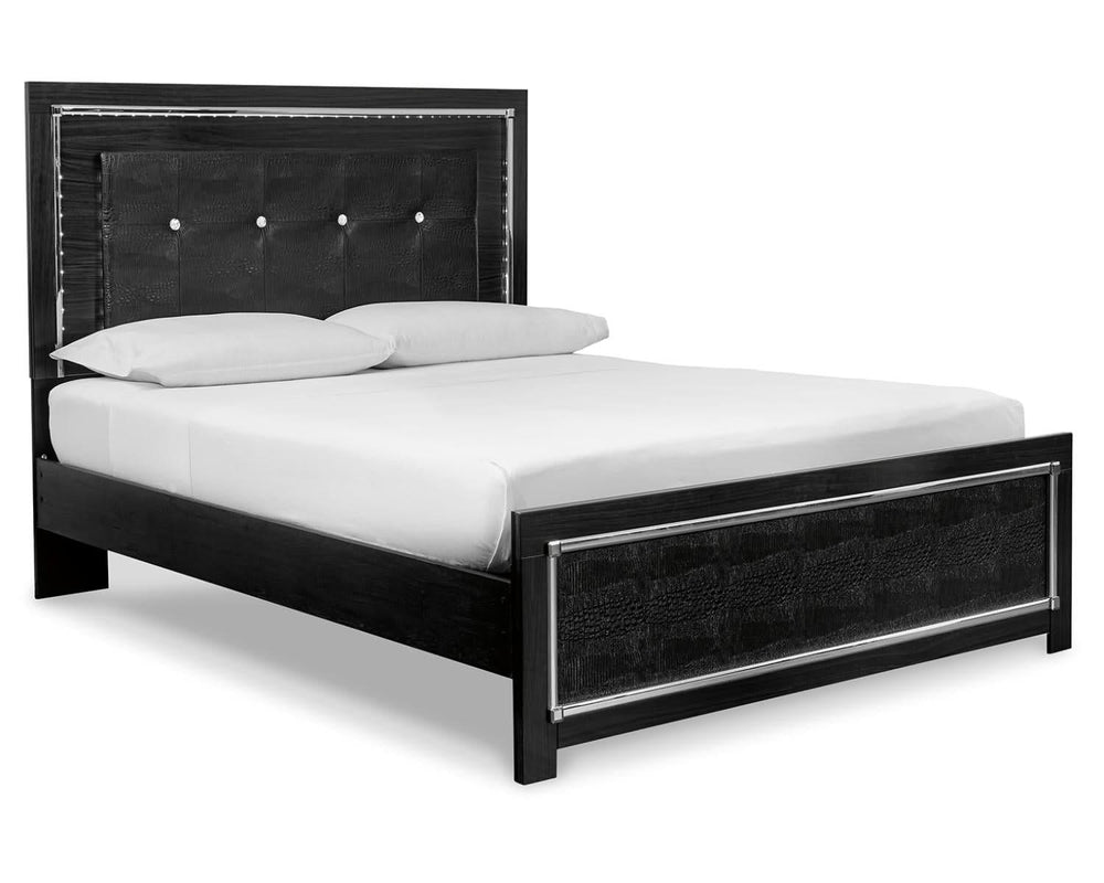 Cama tamaño queen Kaydell con paneles, tocador, espejo, cómoda y mesita de noche