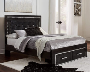 Cama Kaydell Queen con paneles, espacio de almacenamiento, tocador y espejo