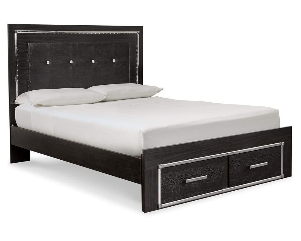 Cama Kaydell Queen con paneles, espacio de almacenamiento, tocador y espejo
