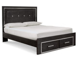 Cama Queen tapizada Kaydell con paneles, tocador, espejo y cómoda