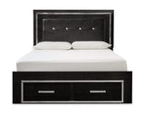 Cama Queen tapizada Kaydell con paneles, tocador, espejo y cómoda
