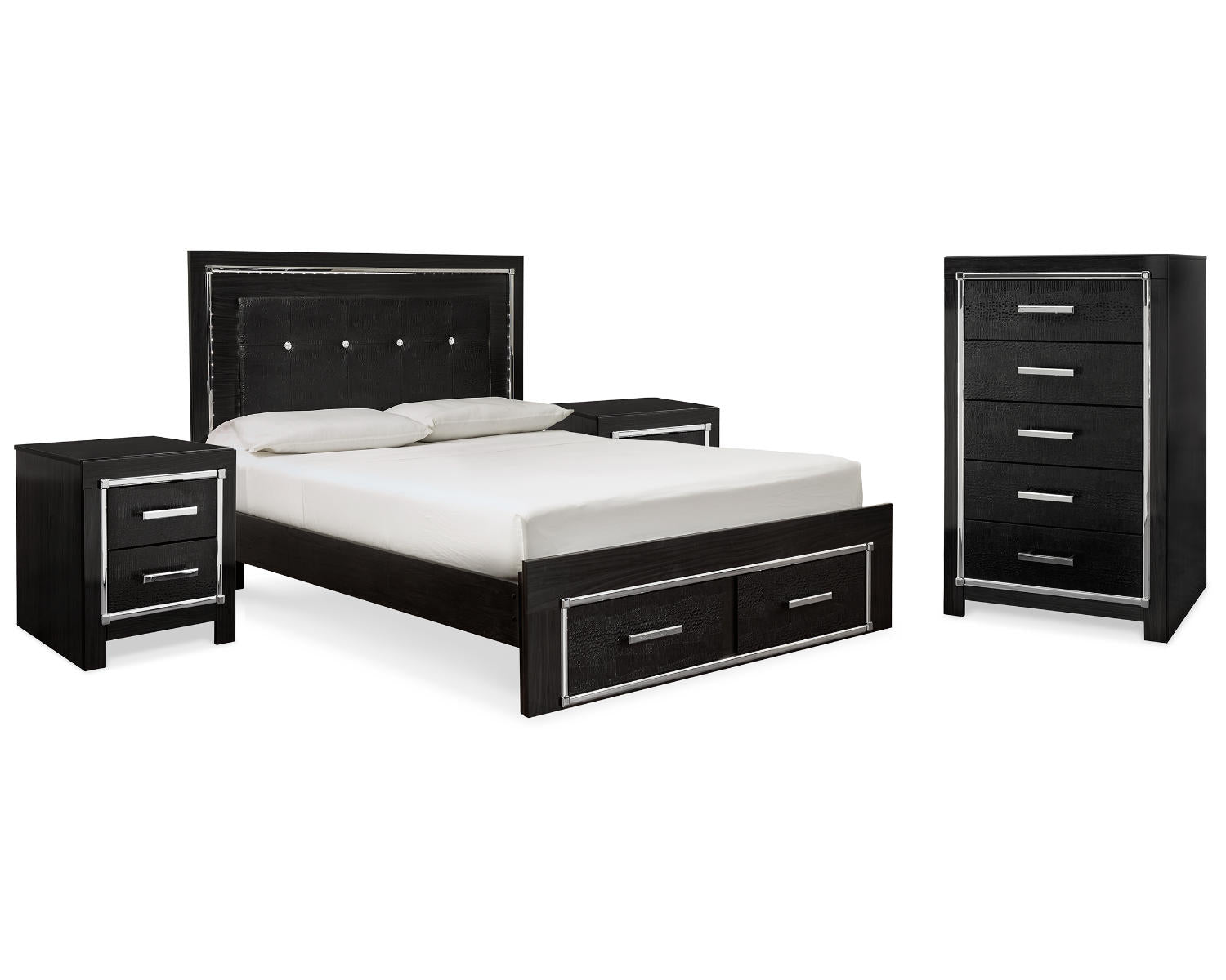 Kaydell Queen Panel Storage Bed, Chest and 2 Nightstands