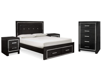 Cama tamaño queen Kaydell con almacenamiento, cómoda y dos mesitas de noche
